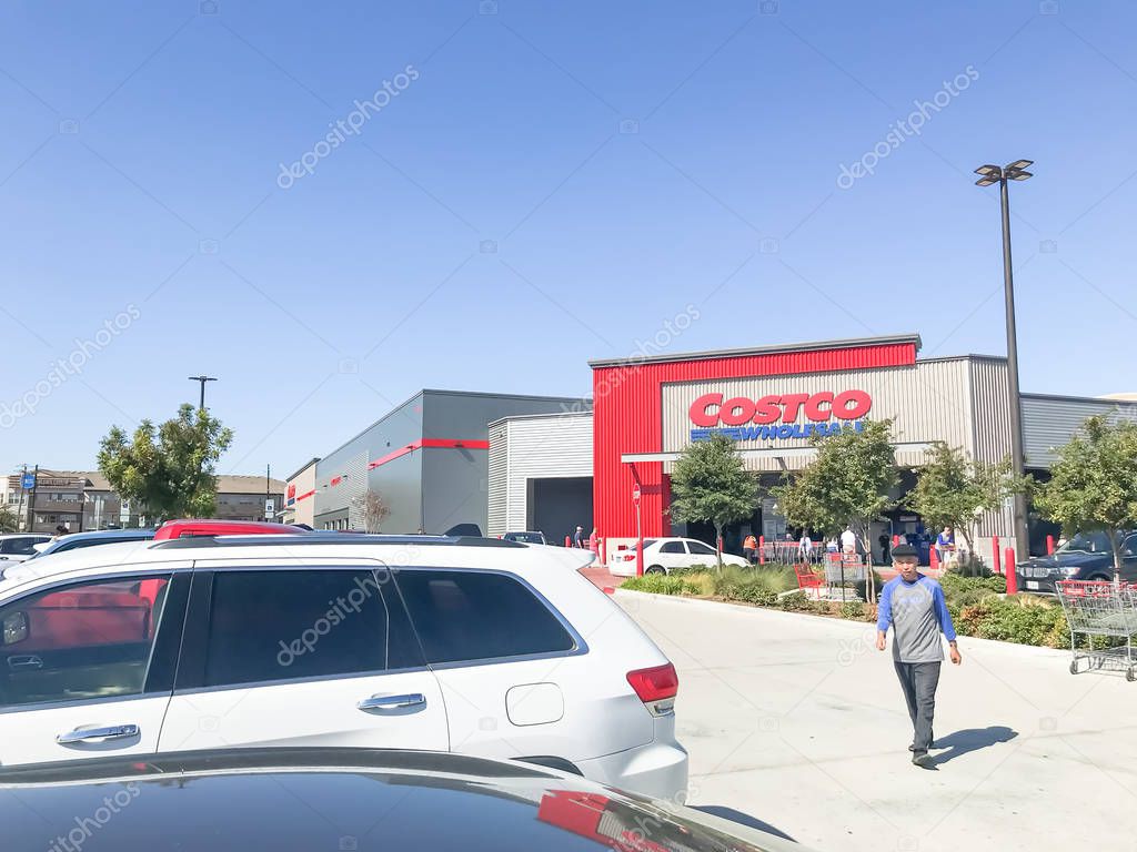 DALLAS, TX, US-OCT 19, 2019: View from parking lot of Cosco warehouse store in Churchill Way, Dallas. American multinational corporation which operates a chain of membership-only warehouse clubs