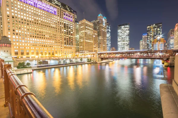 Riverside Chicago Skylines Heure Bleue Long Wells Street — Photo