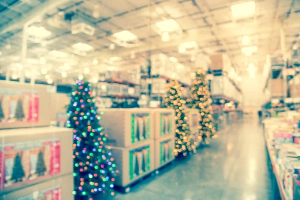 Blurred Image Huge Christmas Trees Decoration Wholesale Store Wreaths Strings — Stock Photo, Image