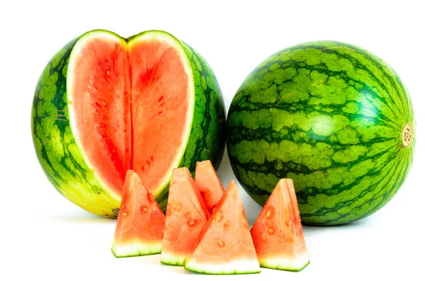 Cutout Watermelon Slice Cuts Isolated White Background Whole Mini Watermelon — Stock Photo, Image