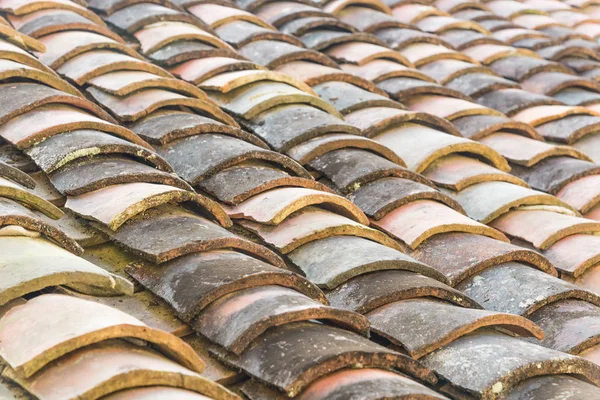 Close View Curved Clay Tiled Roof Various Colors Old House — 图库照片