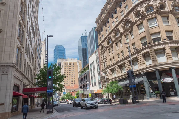 Dallas May 2019 Skrzyżowanie Ulic Main Ervay Centrum Dallas Czystą — Zdjęcie stockowe