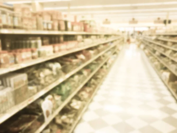 Filtered image blurry background aisles and shelves at Asian supermarket in USA — Stock Photo, Image