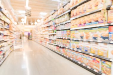 Bulanık arka plan, Amerika 'daki süpermarkette çeşitli pişirme malzemeleri.