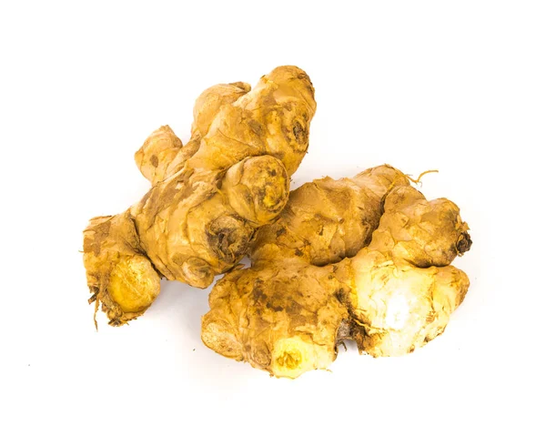 Studio shot organic homegrown two ginger roots isolated on white — ストック写真