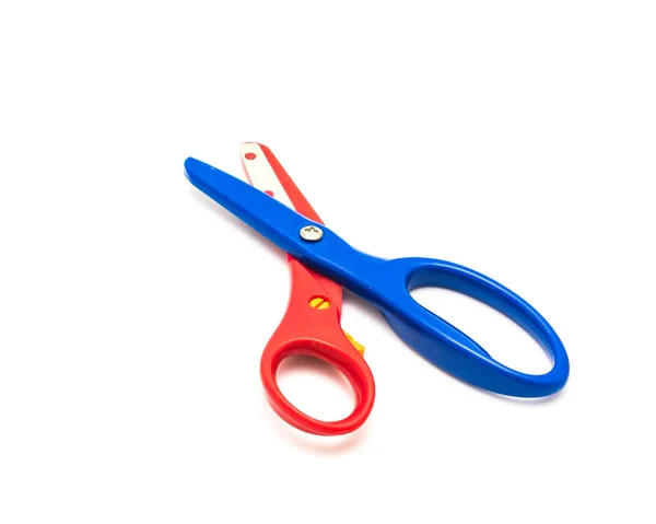 Studio shot preschool scissors for kids isolated on white — Stock Photo, Image