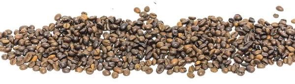 Vue horizontale tas de grains de café robusta vietnamiens rôtis isolés — Photo
