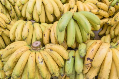 Geylang, Singapur 'daki meyve standında muz demetlerinin eksiksiz arkaplanı.