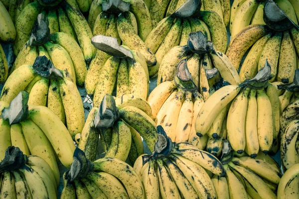 Fundo completo close up abundância de cachos de banana no stand de frutas em Geylang, Cingapura — Fotografia de Stock