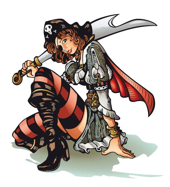 Pirat girl med stora svärd — Stock vektor
