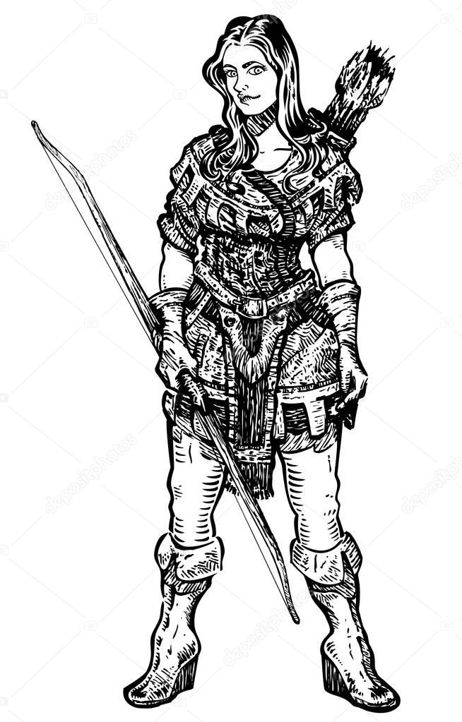 Archer Girl with bow and arrows — Stock Vector © Cohelet_2 129174312