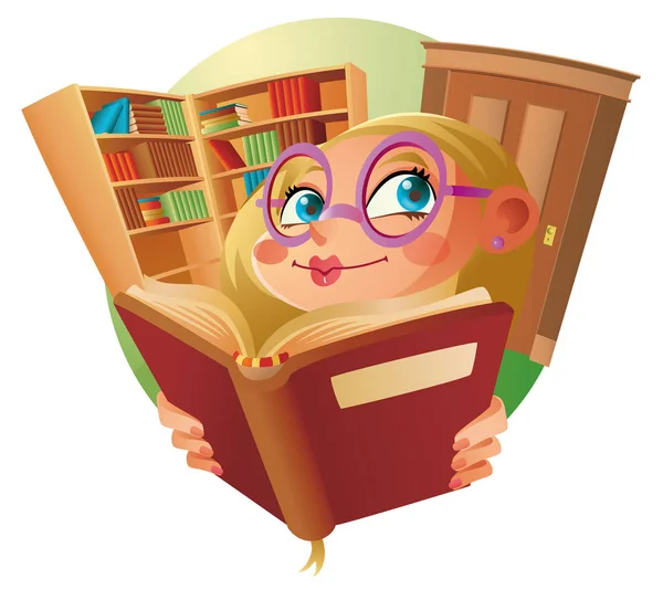 Una linda chica en la biblioteca — Vector de stock