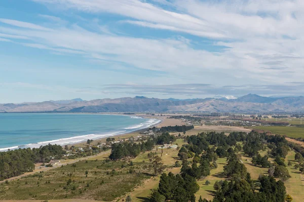 Luftaufnahme Einer Bewölkten Bucht Mit Rarangi Strand Neuseeland — Stockfoto