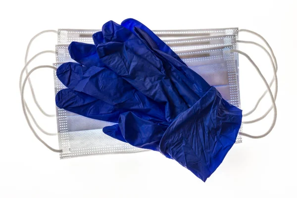 Closeup Surgical Face Masks Gloves Isolated White Background — Stock Photo, Image