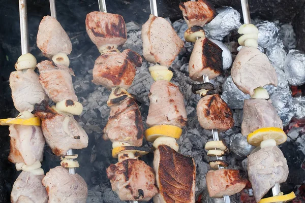 Shish Kebab Rôti Sur Gril Fête Barbecue — Photo