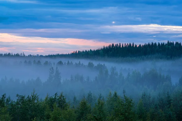 Misty Summer Night Landscape Colorful Cloudy Sky — Stock Photo, Image