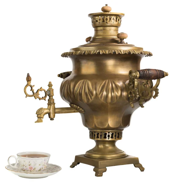 Ruská tradice, samovar, varná konvice, čaj, staré, starožitný — Stock fotografie