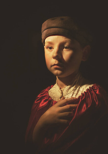 Portrait, child, renaissance, in the style of Rembrandt