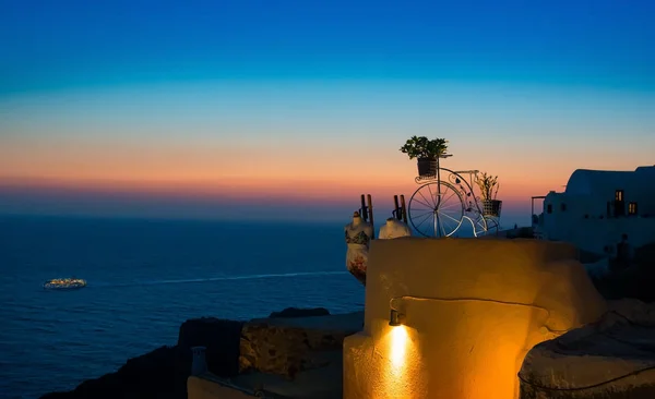 Görögország, Santorini, naplemente, kerékpár — Stock Fotó