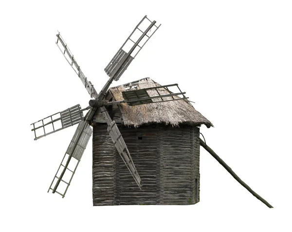 Ветряная мельница, деревянная, изолированная, на белом фоне — стоковое фото
