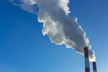 Bitki boru atmosfere zararlı maddeler yayar. Bir gökyüzü arka plan yakın çekim