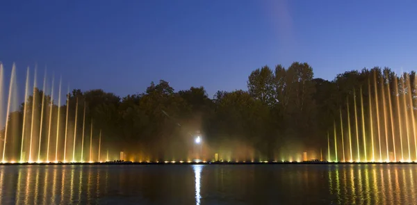 The city of Vinnytsia is a waterfront near the Roshen plant, in the evenings the fountain shows a laser show for residents and guests of the city — Stock Photo, Image