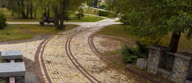 Güzel sonbahar park sokak. ağaçları ile sarı yapraklar