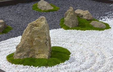 The use of marble chips and boulders in the creation of the Japanese garden of stones clipart