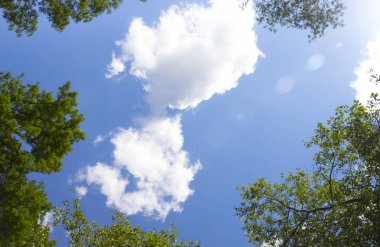 gün ortasında mavi gökyüzü parlak güneşli bulutlar karşı