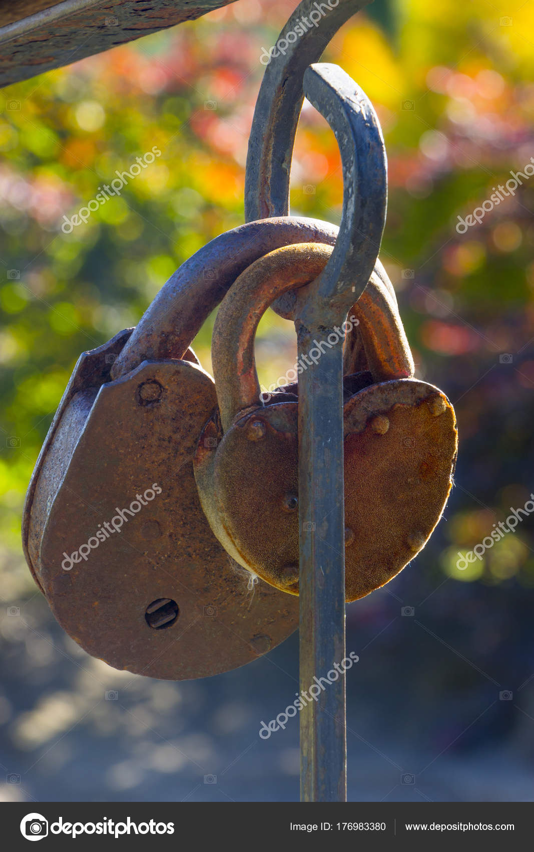 Vintage Colorful Padlocks Heart Shaped On Blurred Background