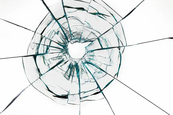Green cracks on glass, in white background — Stock Photo, Image
