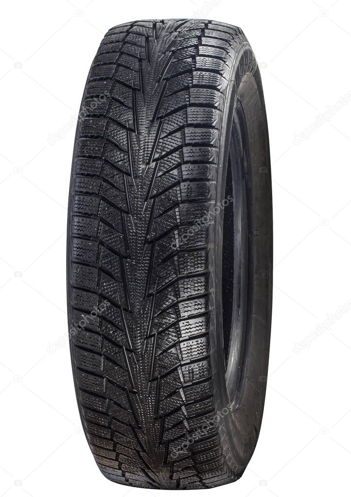 One car tire on a white background Winter rubber