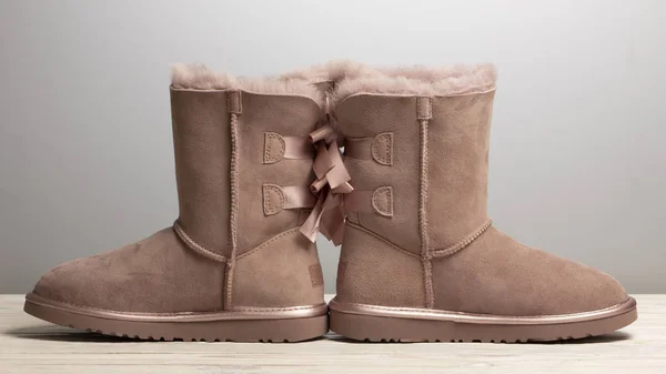 Botas de fieltro marrón invierno sobre fondo blanco —  Fotos de Stock