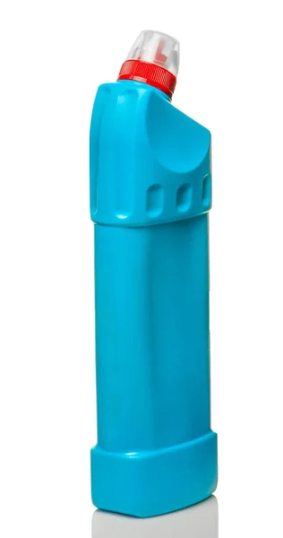 Blaue Flasche mit Waschmittel isoliert auf weißem Hintergrund. — Stockfoto
