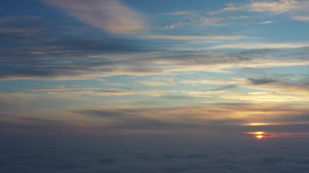 Aerial video dawn over the clouds drone shot — Stock Video
