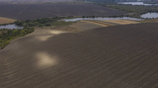 Drohnenblick. Leere landwirtschaftliche Felder mit der Ernte. — Stockfoto