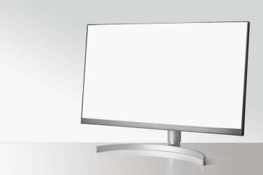 Beyaz tablo ve ışık arkaplan üzerindeki modern monitör.