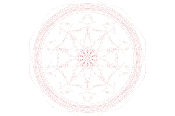 Symmetrical round pattern, red ornament with lines on a white background