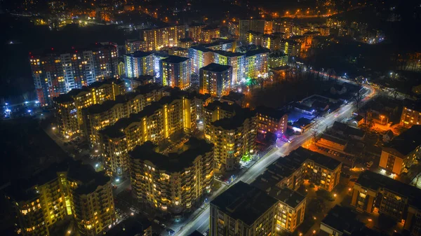 Vista do drone para a cidade noturna de Irpin, região de Kiev Ucrânia — Fotografia de Stock