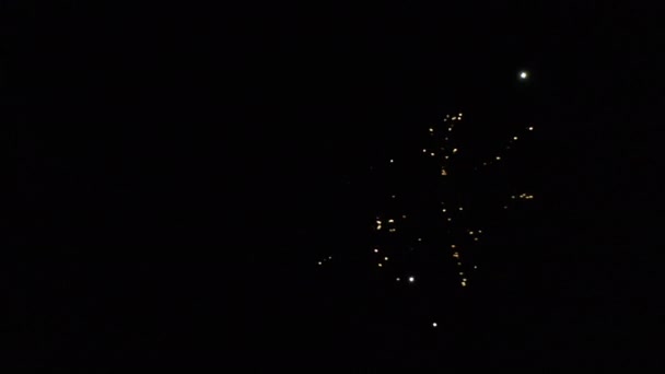 Explosions de feux d'artifice sur fond de ciel nocturne, vue sur drone — Video