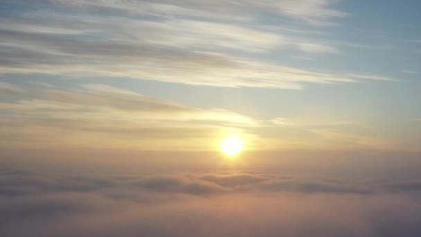 Stormy purple-blue clouds at sunset, drone view. — Stock Video