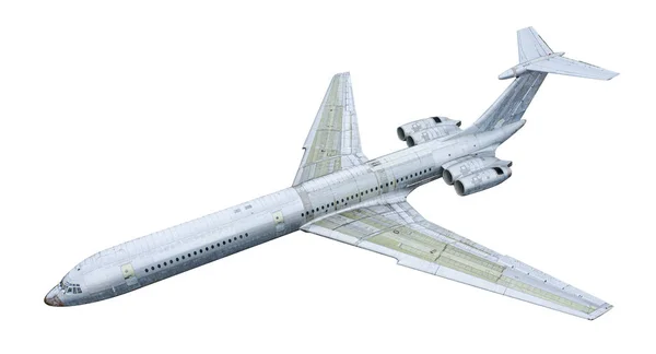 Gran avión de pasajeros de edad, con cuatro motores sobre un fondo blanco — Foto de Stock