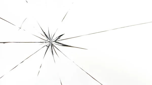 Cracks Glass White Background Hole Glass Surface Bullet — 스톡 사진