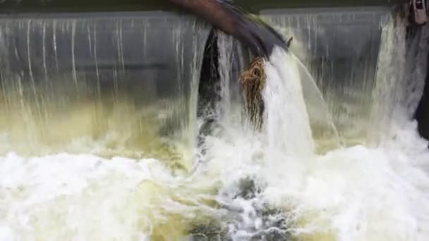 Una Piccola Cascata Sul Fiume Una Piccola Diga Con Una — Video Stock