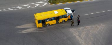 January 23, 2020 Ukraine, Kiev: January 23, 2020 Ukraine, Kiev: A bus collides with a car in the middle of the road