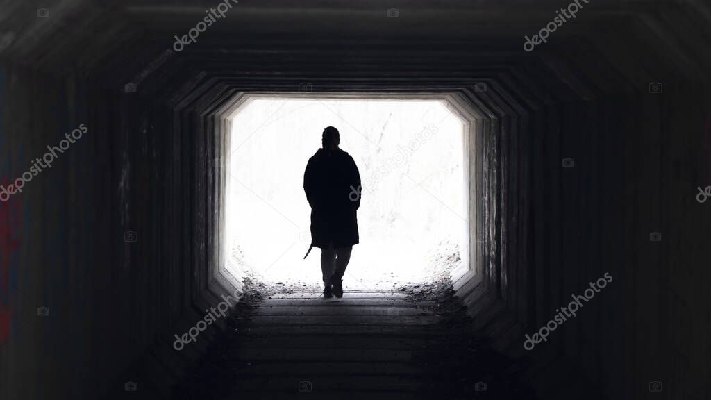 Light at the end of the tunnel, a man goes to light, the concept of an afterlife.
