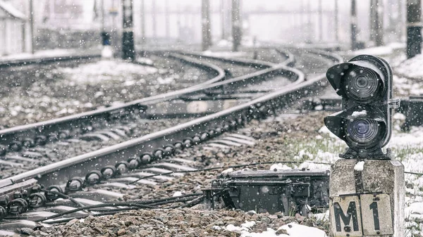 Signal Incendie Deux Positions Près Gare Pour Contrôler Mouvement Des — Photo