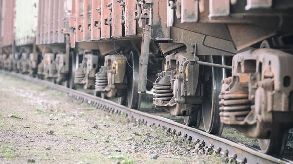 Vieux Wagons Fret Rouillés Sur Les Vols Vue Latérale Mise — Photo