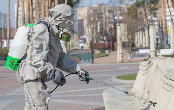 Military Disinfects Counter Spread Covid Sars Cov Coronaviruses Wearing All — Stock Photo, Image