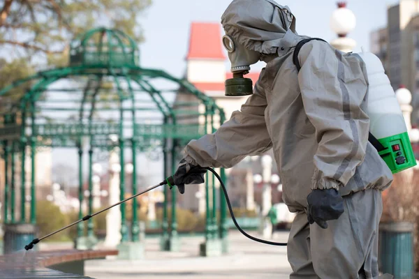 Military Disinfects Counter Spread Covid Sars Cov Coronaviruses Wearing All — Stock Photo, Image